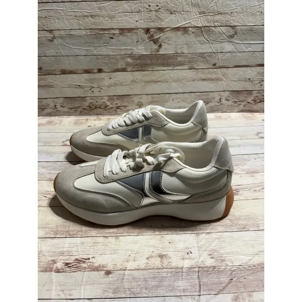 Steve Madden Kendrix Athetic-Fit Jogger Sneakers Women's SZ 11 Silver Taupe NWT